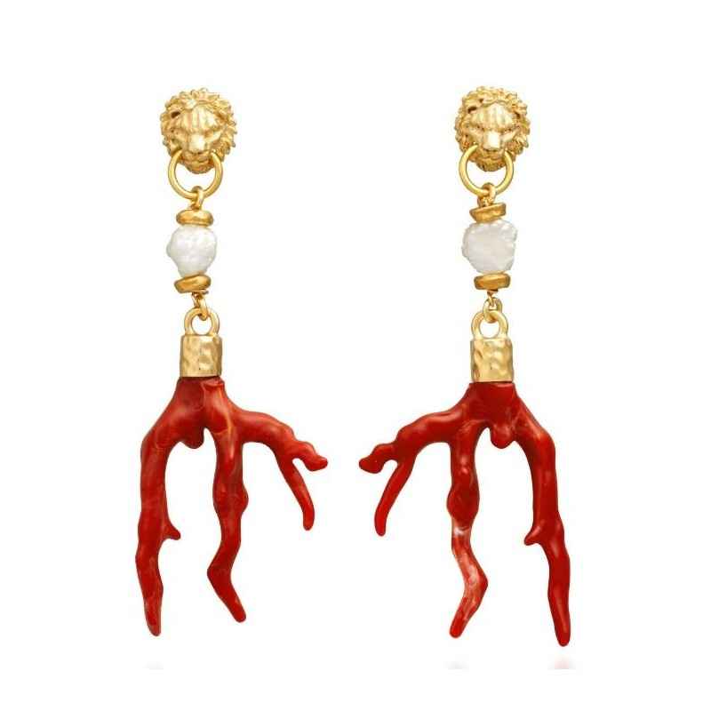 ORECCHINI DORATI LEONE E CORALLO DONNA GIOVANNI RASPINI ORECCHINI DORATI LEONE E CORALLO DONNA GIOVANNI RASPINI