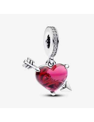 CHARM PENDENTE CUORE CON FRECCIA VETRO MURANO PANDORA 793085C01 PANDORA