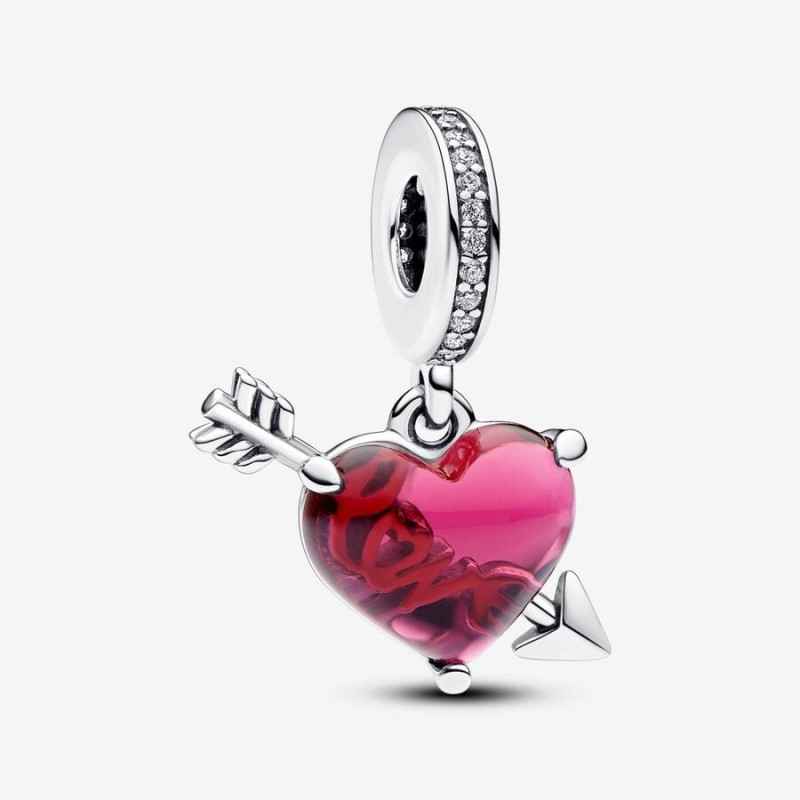 CHARM PENDENTE CUORE CON FRECCIA VETRO MURANO PANDORA CHARM PENDENTE CUORE CON FRECCIA VETRO MURANO PANDORA